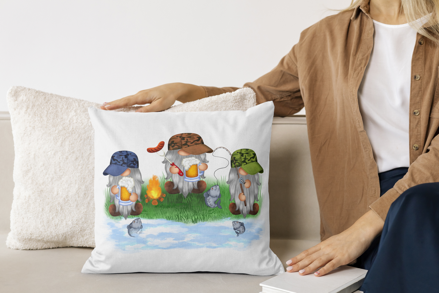 Gnome Fishing Cushion Cover