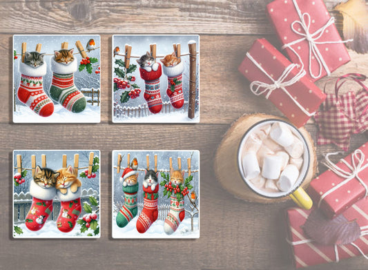 4" Kittens in Stockings Coasters