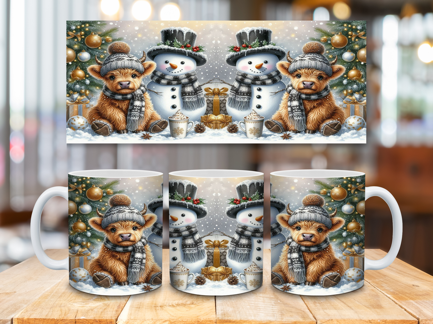 11oz Christmas Highland Cow & Snowman Mug