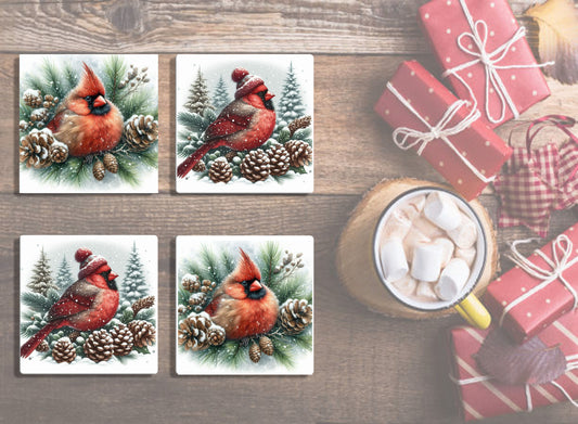 4" Winter Cardinal Coasters